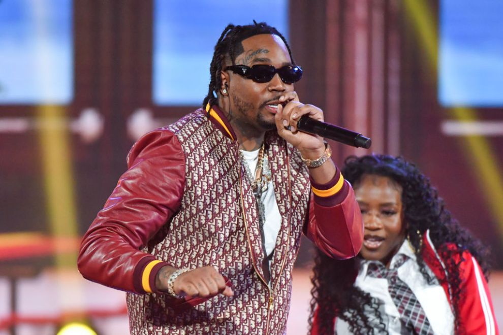 n this image released on October 10, 2023, Fivio Foreign performs onstage during the BET Hip Hop Awards at Cobb Energy Performing Arts Center on October 3, 2023 in Atlanta, Georgia.