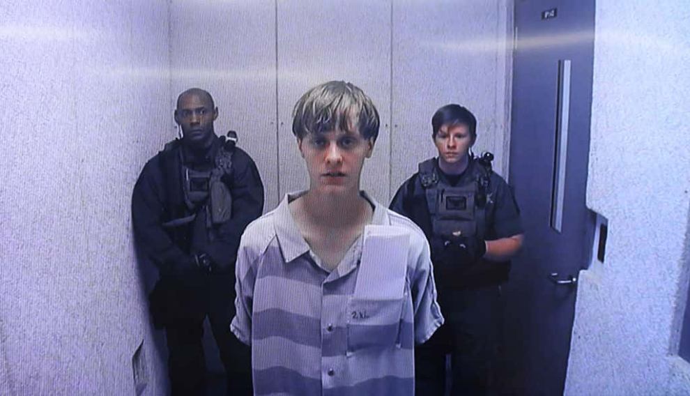 Dylann Roof in striped prison jumpsuit