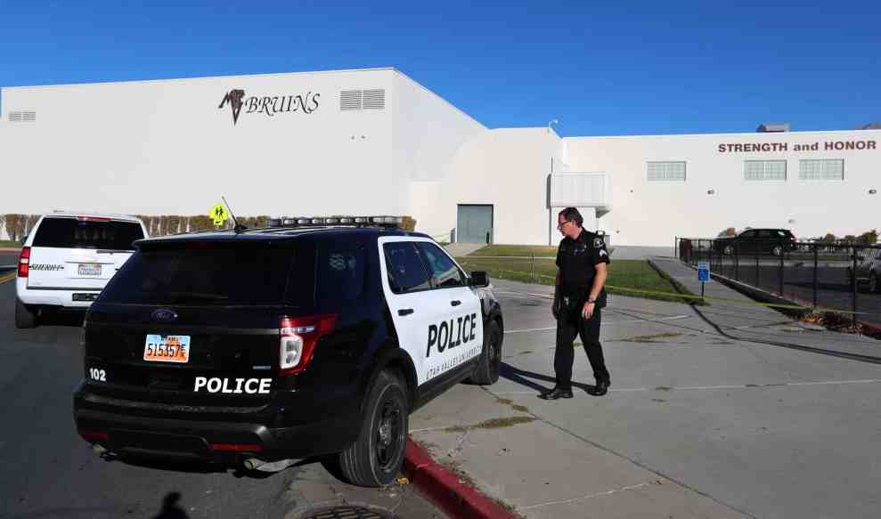 Utah Police car in front of MV Bruins building