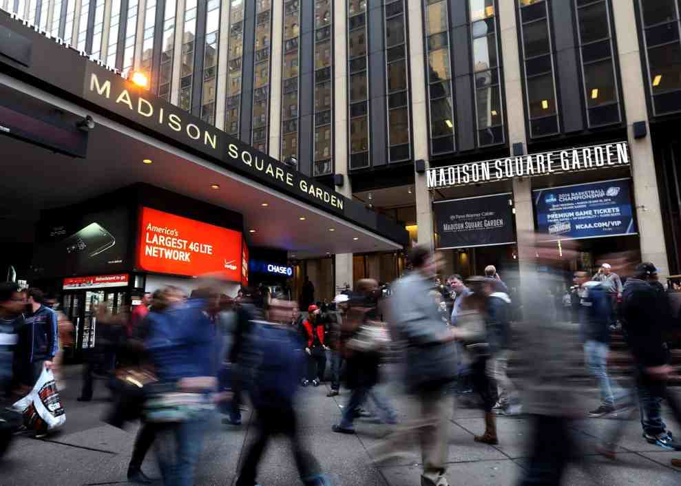 Crowds walking by Madison Square Garden