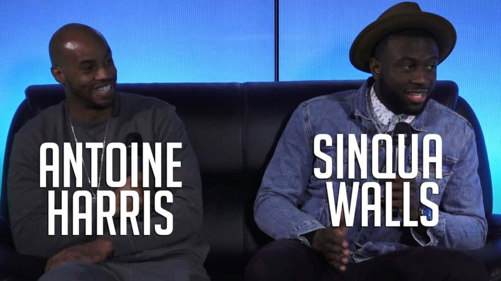 Antoine Harris and Sinqua Walls at Hot 97 with Nessa