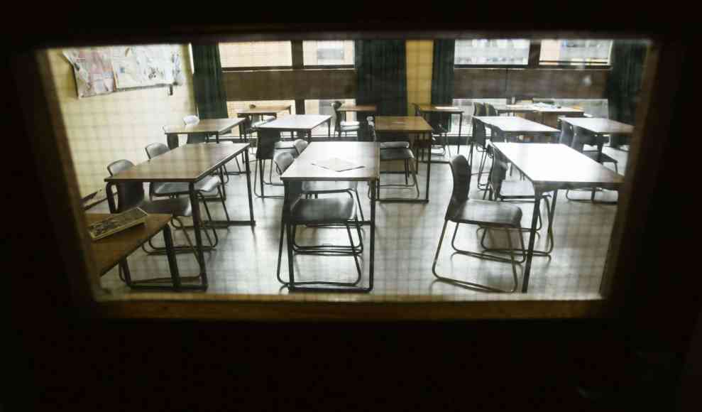 Classroom with empty desks