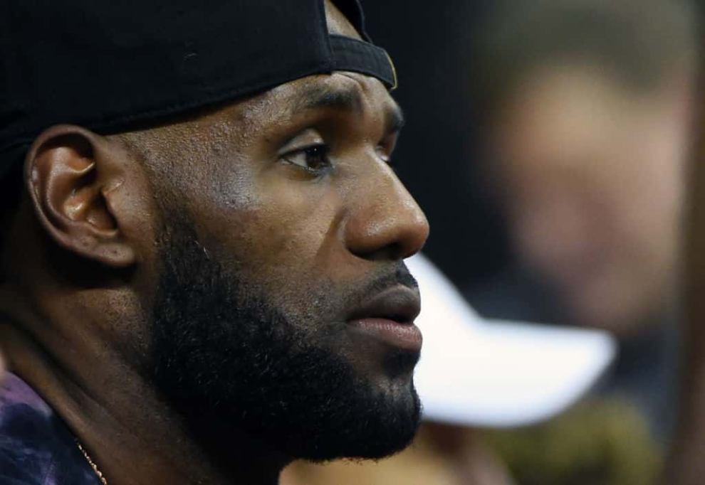 Lebron James of the Cleveland Cavaliers attends a game between the Lakers and the 76ers during 2017 Summer League