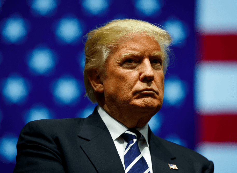 Donald Trump looks on during at the DeltaPlex Arena
