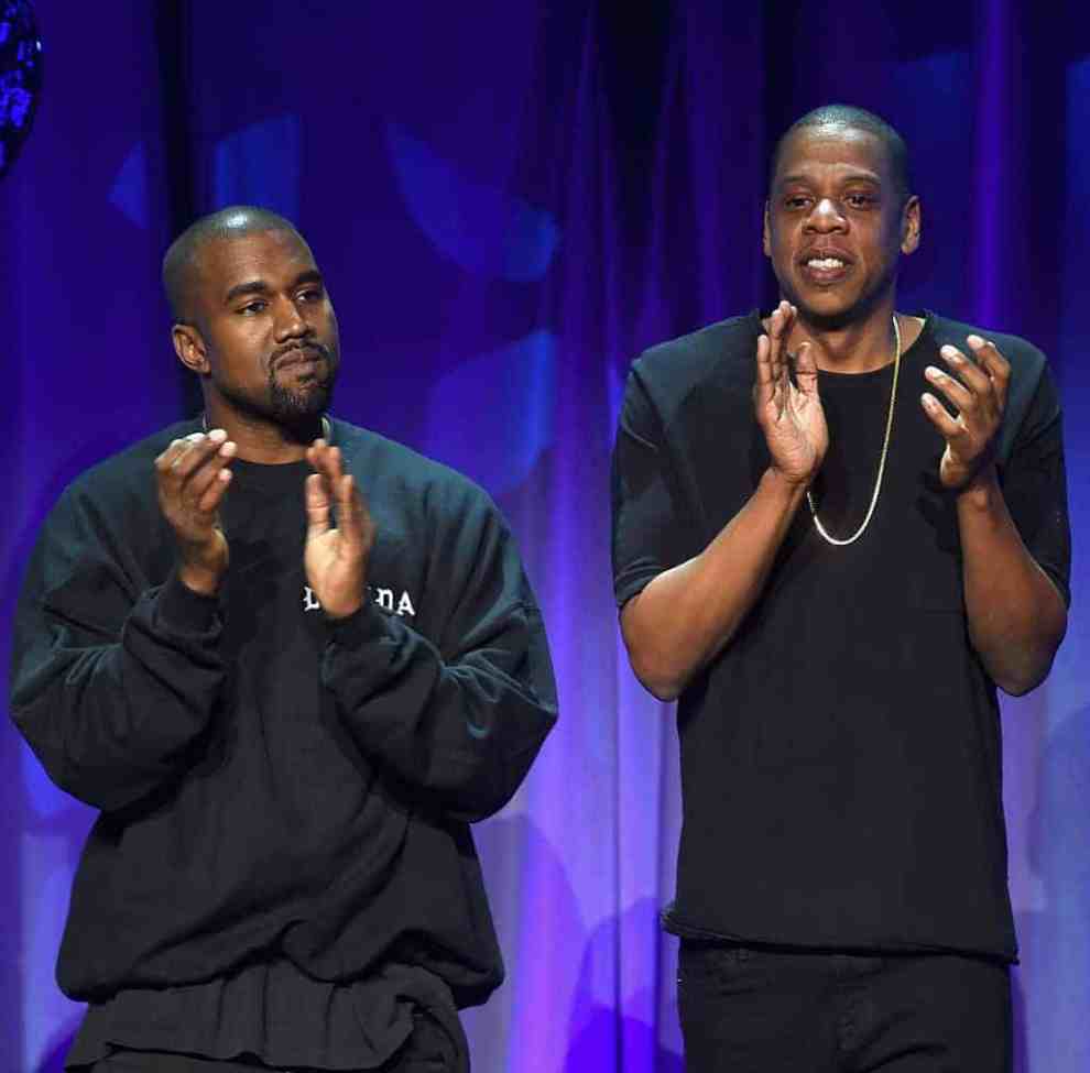 Kanye and Jay Z accepting the Best Group Award onstage during the 2012 BET Awards