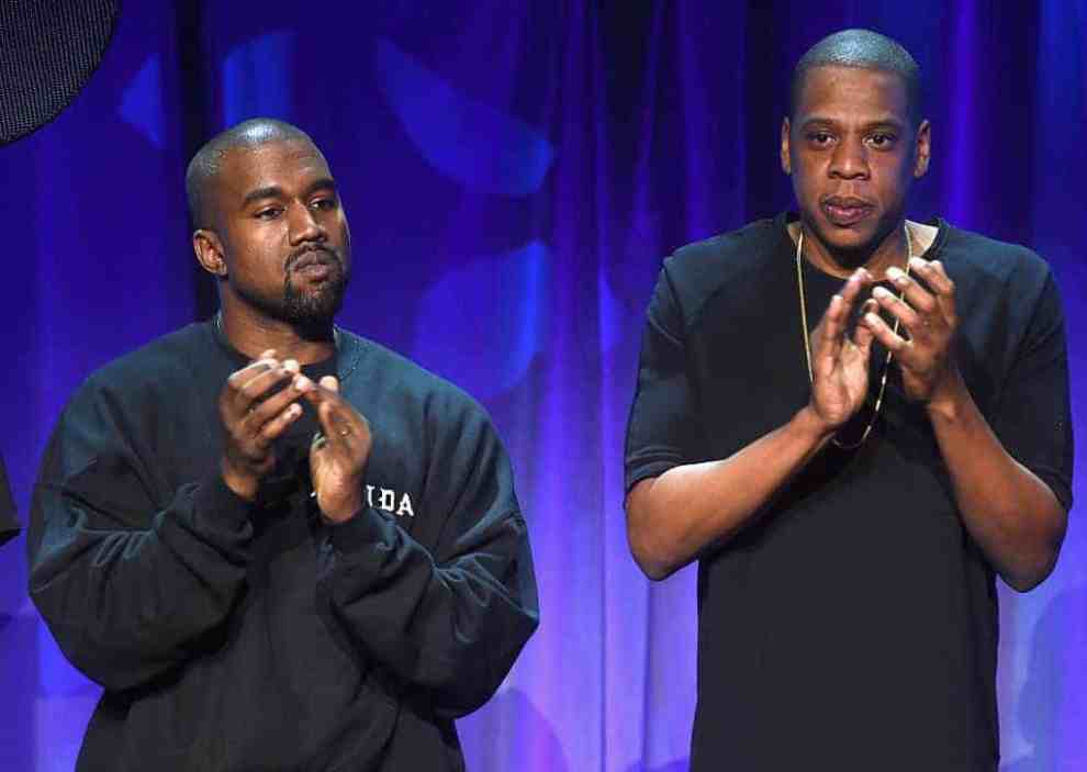 Kanye and Jay Z accepting the Best Group Award onstage during the 2012 BET Awards