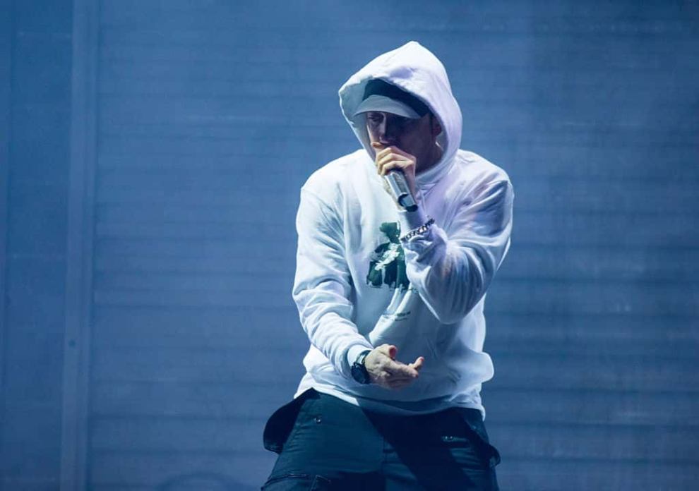 Eminem performs during the Big Sean concert in his hometown of Detroit
