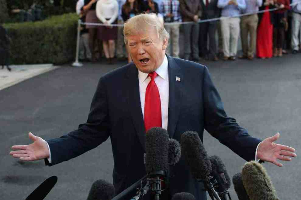 Donald Trump speaking to reporters