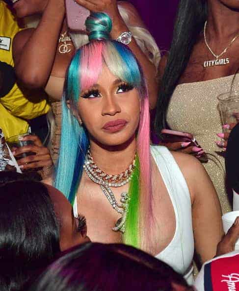 Cardi B with pink blue and white hair