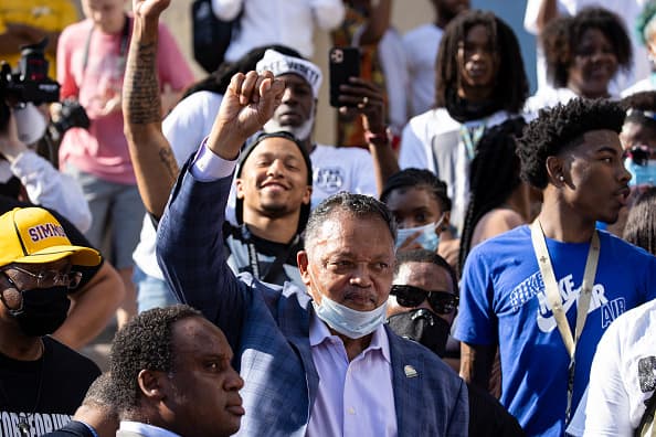 Rev. Jesse Jackson delivers remarks during a vigil for Breonna Taylor on June 6