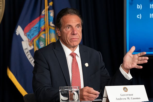 Governor Andrew Cuomo holds press briefing and makes announcement to combat COVID-19 Delta variant at 633 3rd Avenue. Governor announced that employees of MTA (Metropolitan Transportation Authority) and New York Port Authority will be required to get vaccinated or be tested weekly starting Labor Day in order to get to work. He also urged private employers to follow the state.