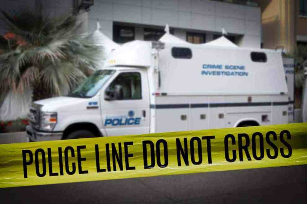 (GERMANY OUT) Police-tape next to a mobile unit of CSI Escondido (Illustration).