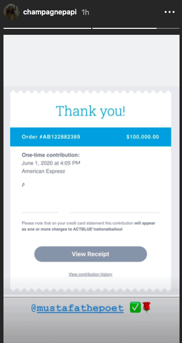 Drake posing for the camera|Screenshot of Drake's receipt