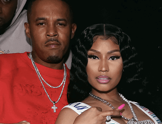 Kenneth Zoo Petty (L) and Nicki Minaj attend Church On Sundays Hosted By Nicki Minaj And Phil The Mayor And DJ Clues Birthday Party at The Argyle on February 8