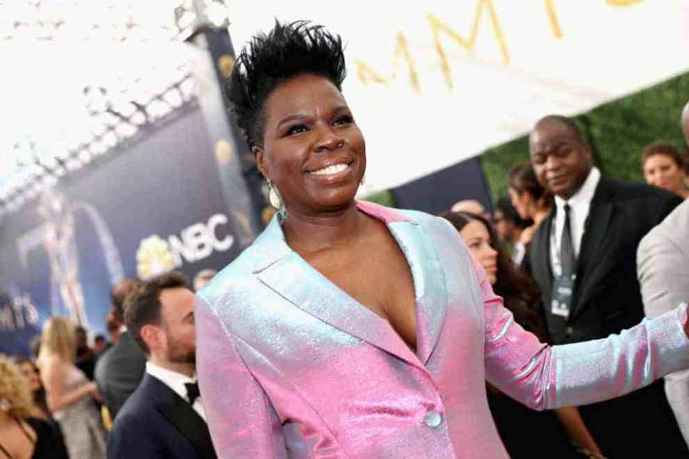 Leslie Jones wearing pink suit