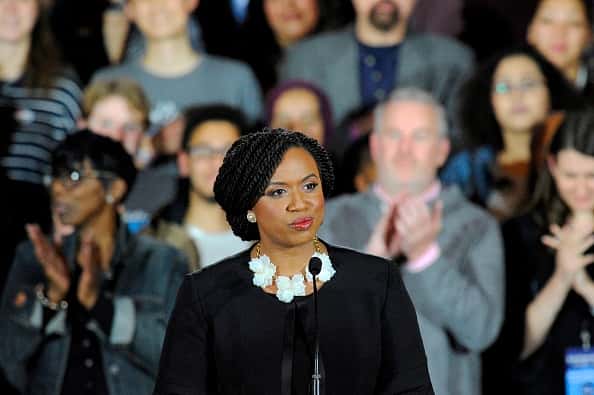 Ayanna Pressley speaking after victory