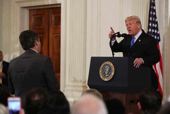 Donald Trump speaking to reporters