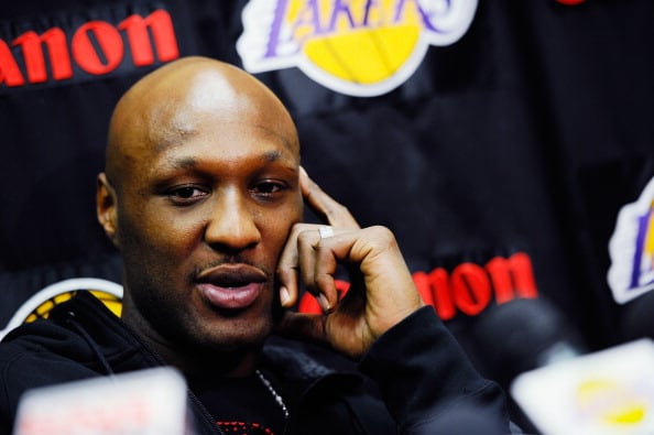 Lamar Odom #7 of the Los Angeles Lakers speaks during a news conference at the Lakers training facility on May 11