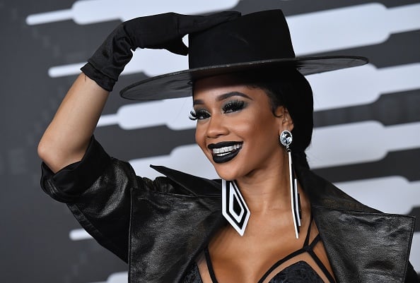 US rapper Saweetie arrives for the Savage X Fenty Show Presented By Amazon Prime Video at Barclays Center on September 10