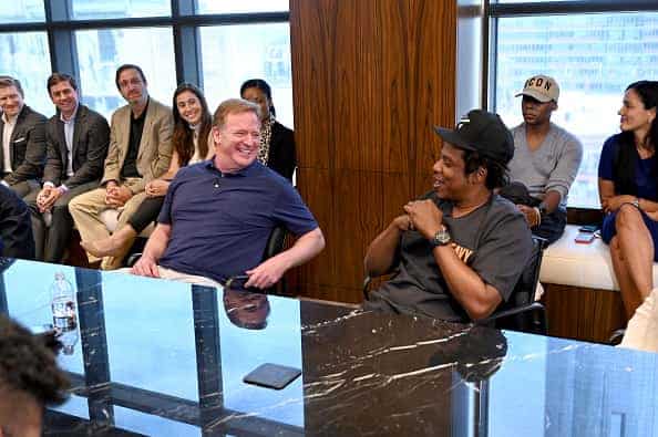 NFL Commissioner Roger Goodell and Jay Z at the Roc Nation and NFL Partnership Announcement at Roc Nation on August 14