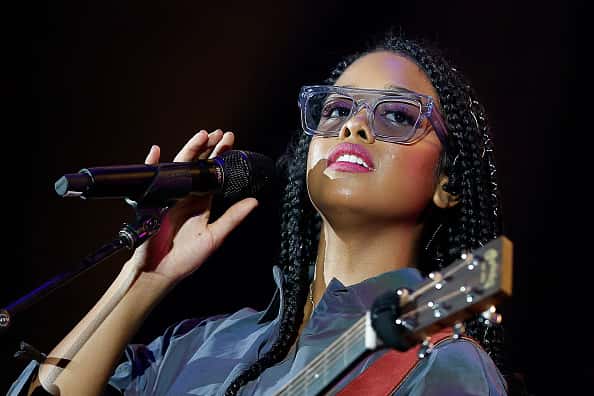 US singer Gabriella Wilson H.E.R performs at Palco Mundo at Cidade do Rock on October 5