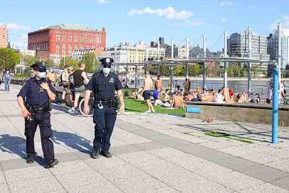 General view of resting people around Hudson River on May 03