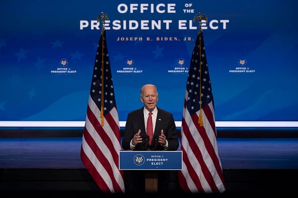US President-elect Joe Biden speaks after a meeting with governors in Wilmington