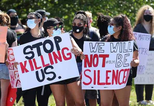 Protesters gather at Brentwood State Park to protest the recent death of George Floyd on May 30