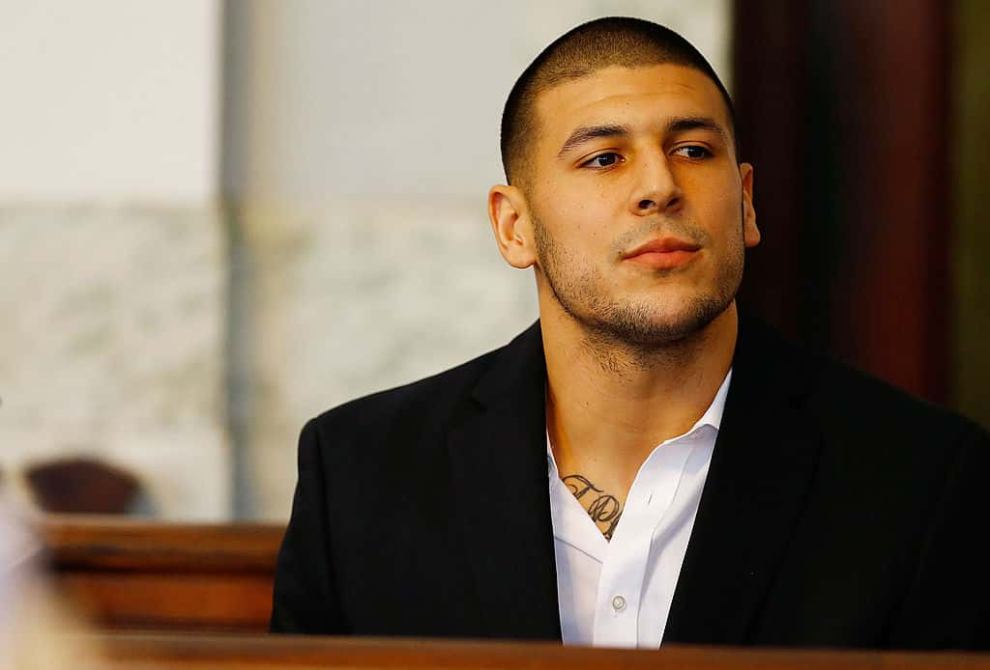 Aaron Hernandez wearing black and white