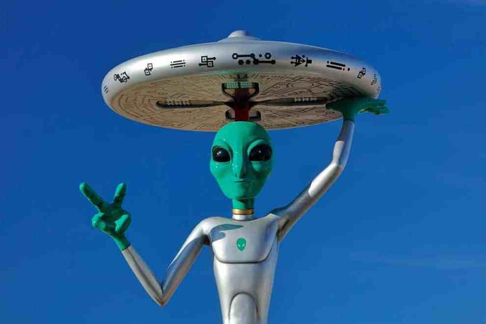 ET with flying saucer on his head off Interstate 15