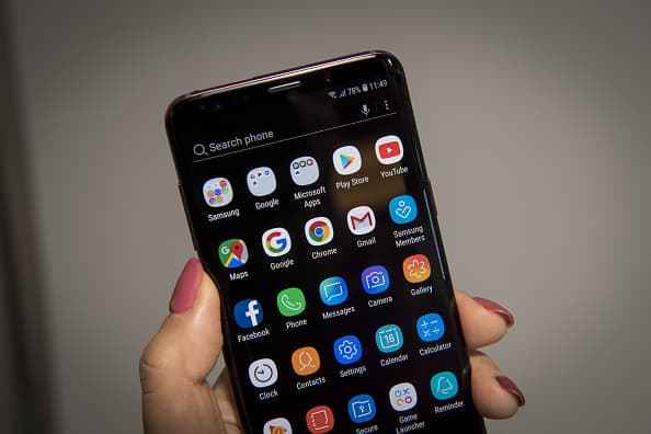 Android app icons sit on the homescreen of the Samsung Electronics Co. Galaxy S9+ smartphone during the company's media event in San Francisco