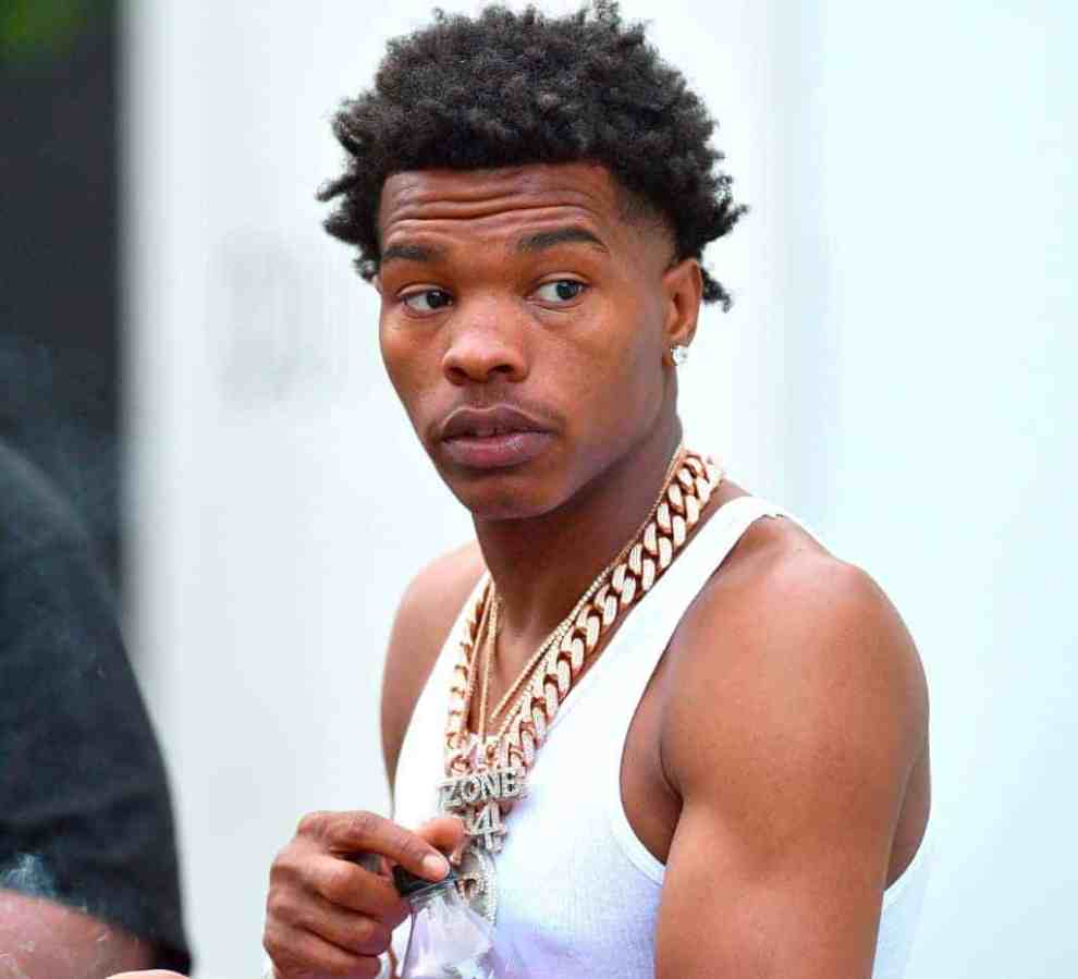 Lil Baby wearing a white tee