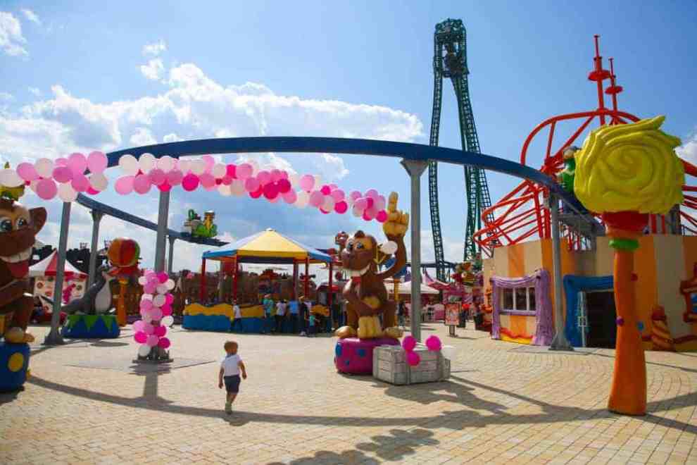 An amusement park outdoors.