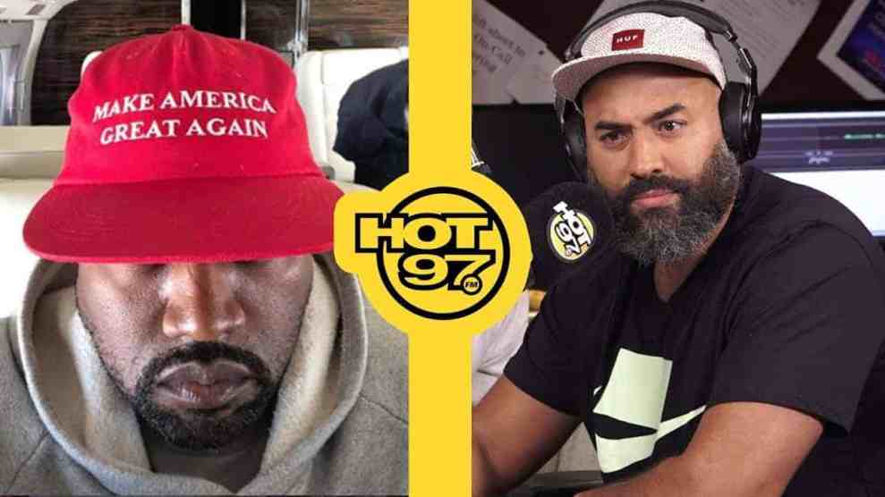 Kanye vs Ebro split image Hot 97 Ebro in the Morning