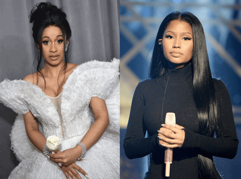 Split image of Cardi B and Nicki Minaj