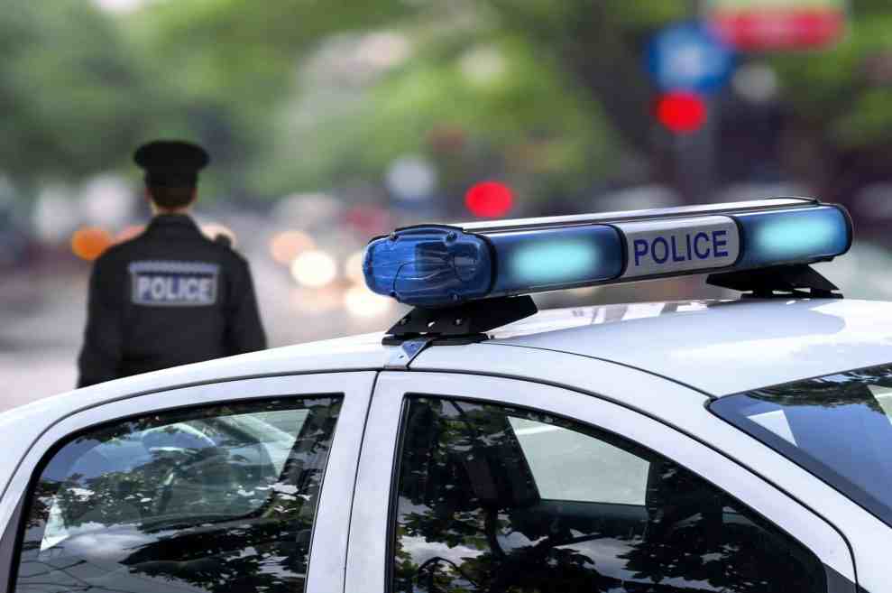 Police lights and a cop car