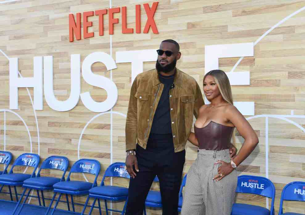 (L-R) LeBron James and Savannah James attend the Los Angeles Premiere Of Netflix's "Hustle" at Regency Village Theatre on June 01, 2022 in Los Angeles, California.