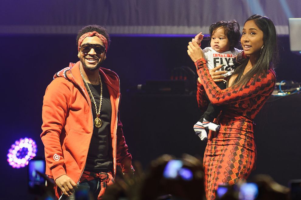Omarion, Megaa Omari Grandberry and Apryl Jones on stage at the end of his show when he introduced his family at KOKO on March 16, 2015 in London, England.