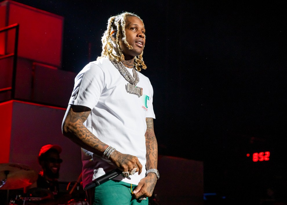 CLARKSTON, MICHIGAN - OCTOBER 01: Lil Durk performs at DTE Energy Music Theater on October 01, 2021 in Clarkston, Michigan.