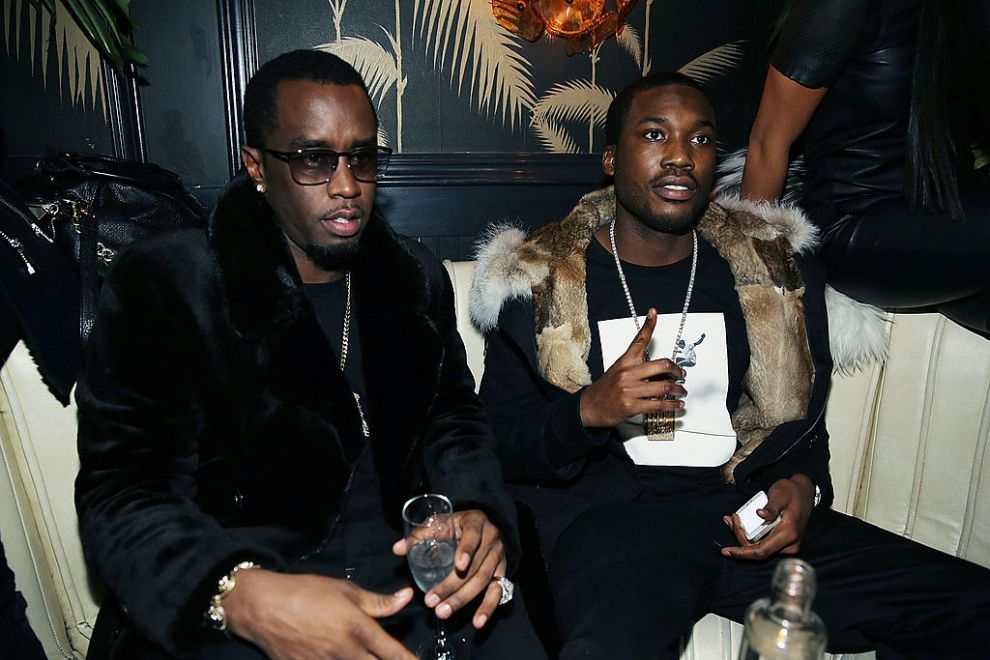 Sean "Diddy" Combs and Meek Mill attend the Time Warner Cable Studios After Party at No. 8 on February 1, 2014 in New York City.