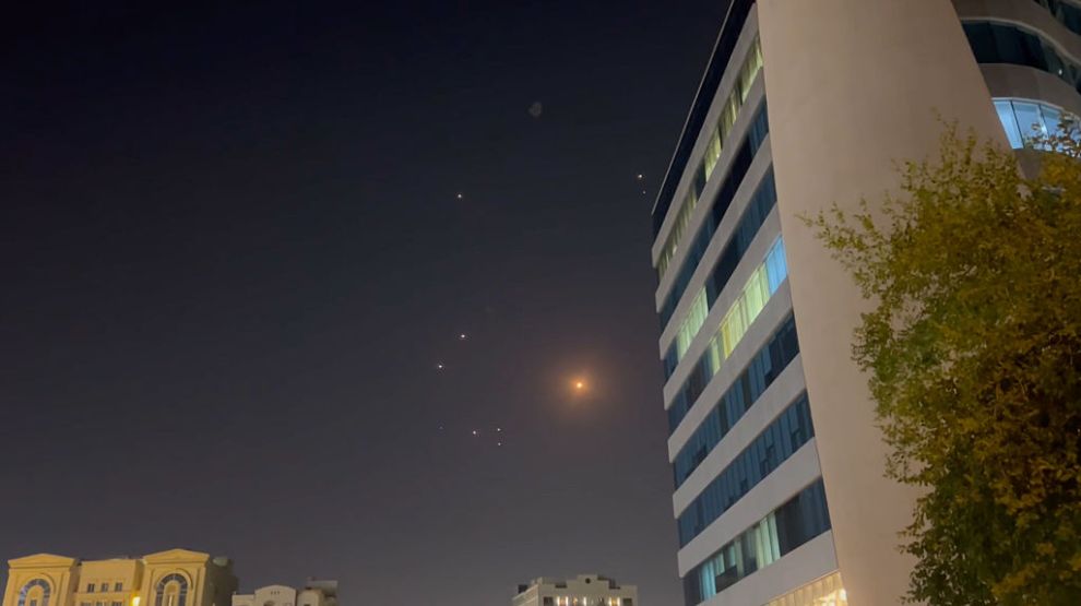 In this frame-grab made from video, missiles and air-defense interceptors illuminate the night sky over Doha after Iran launched an attack on US forces at Al Udeid Air Base on June 23, 2025 in Doha, Qatar. The Qatari government said that it intercepted all of Iran's missiles, which were launched in retaliation for the US's recent attack on Iranian nuclear facilities.