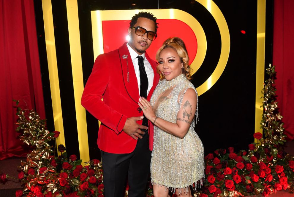 Rapper T.I. and Tameka "Tiny" Harris attend Black Tie Affair For Quality Control's CEO Pierre "Pee" Thomas on June 02, 2021 at Fox Theater in Atlanta, Georgia.