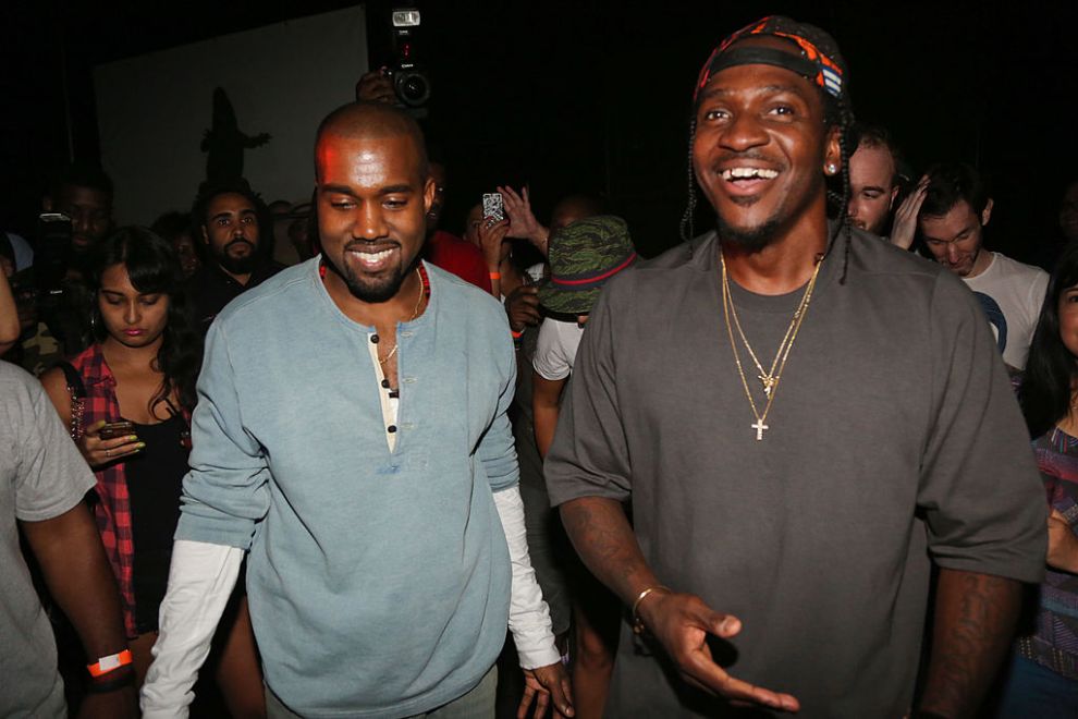 NEW YORK, NY - SEPTEMBER 11: (L-R) Kanye West and Pusha T attend the "MNIMN" listening event at Industria Superstudio on September 11, 2013 in New York City.